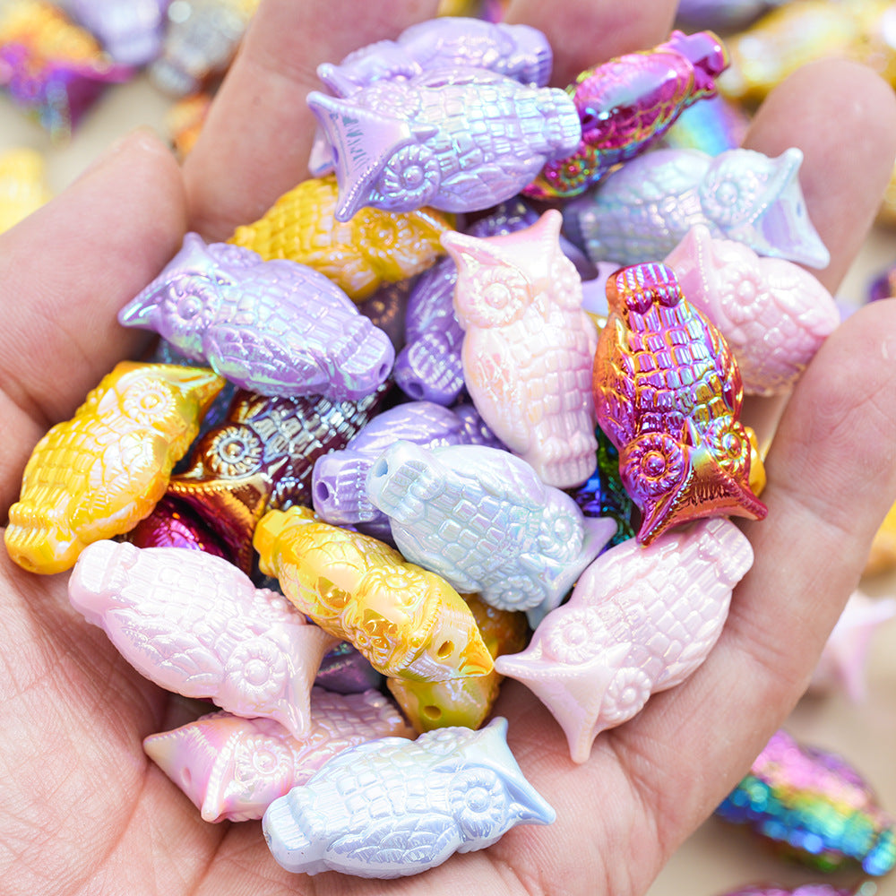 Wholesale 10pcs Acrylic Electroplated Uv Owl DIY Beads