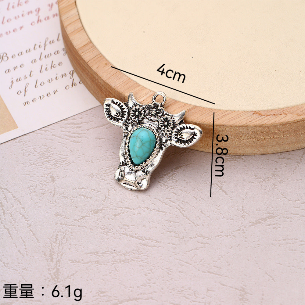 Wholesale 10pcs Bohemian style turquoise diverse bull pendant