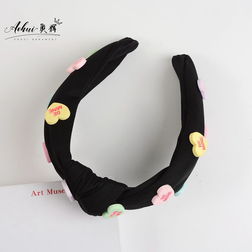 Wholesale red pink inlaid love Valentine's Day wide-brimmed knotted solid color hair accessories