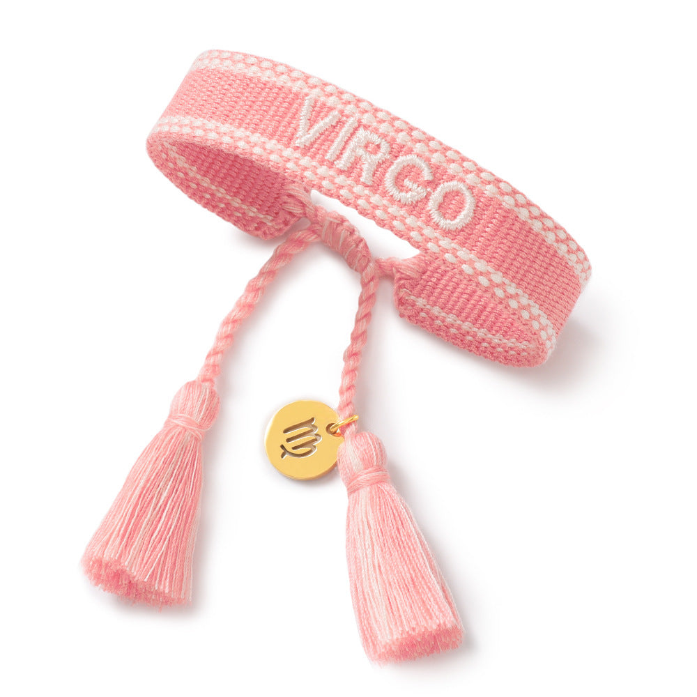 Wholesale Twelve Zodiac Signs Embroidered Letters Braided Bracelet