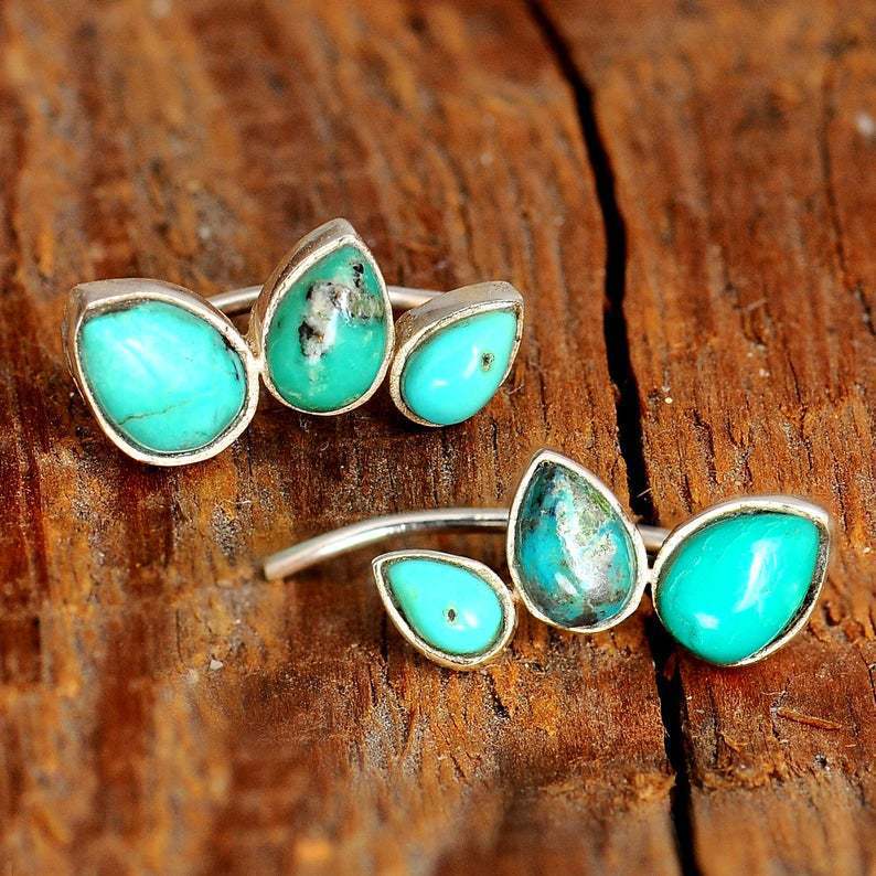 Wholesale Retro Bohemian style teardrop-shaped turquoise inlaid earrings
