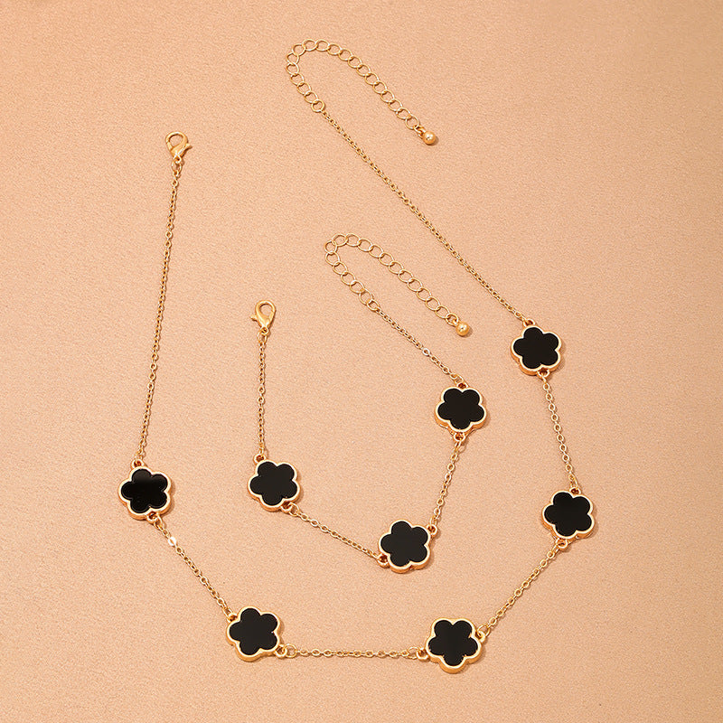 Wholesale Metal New Five Leaf Clover Flower Bracelet Necklace Earrings Ring Jewelry suit