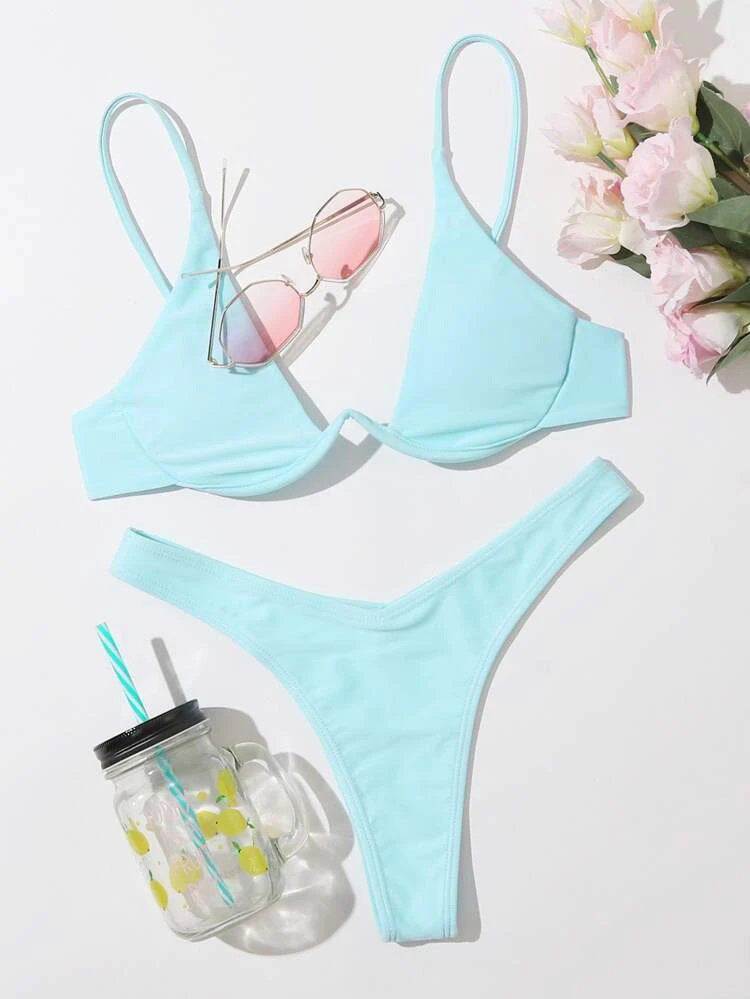 Wholesale sexy bikini split bikini steel bracket solid color swimsuit female