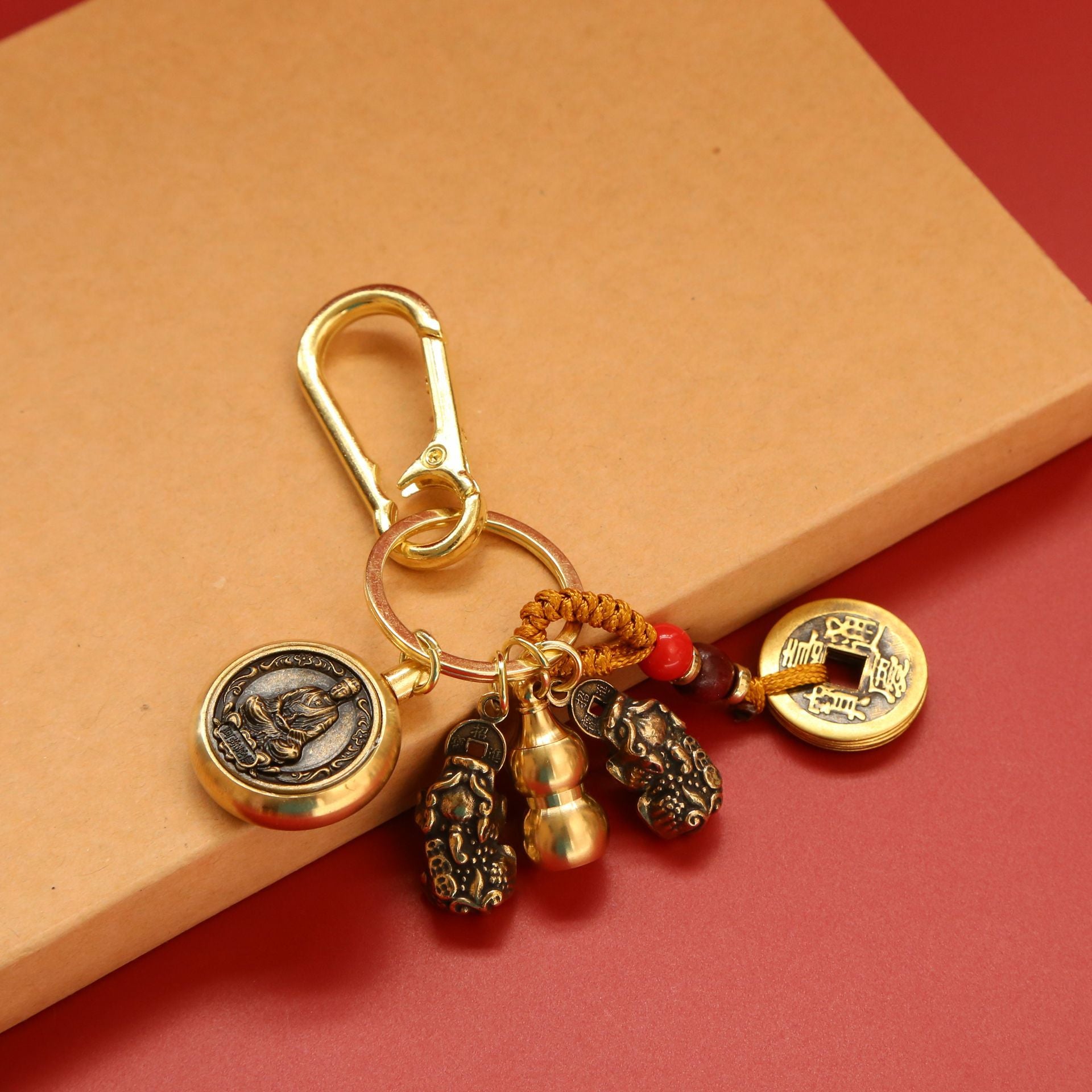 Wholesale Brass Double Pixiu Transfer Money Two Zodiac Eight Guardian Gods Keychain