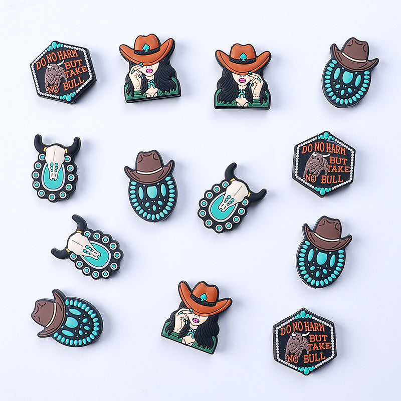 Wholesale 20pcs Cowboy Series Silicone Beads Bull Head Cartoon DIY Beads