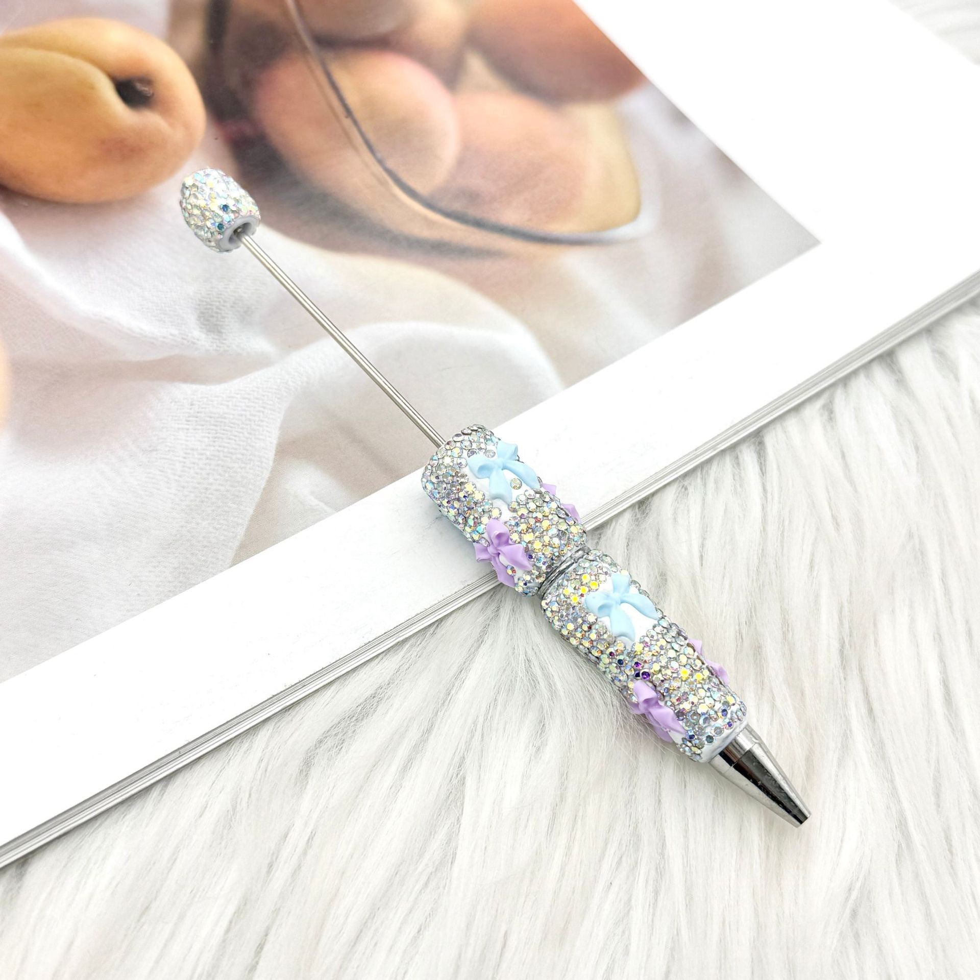 Wholesale 2pcs DIY Bow Full Rhinestone Beaded Pen Valentine' s Day Gift Pen