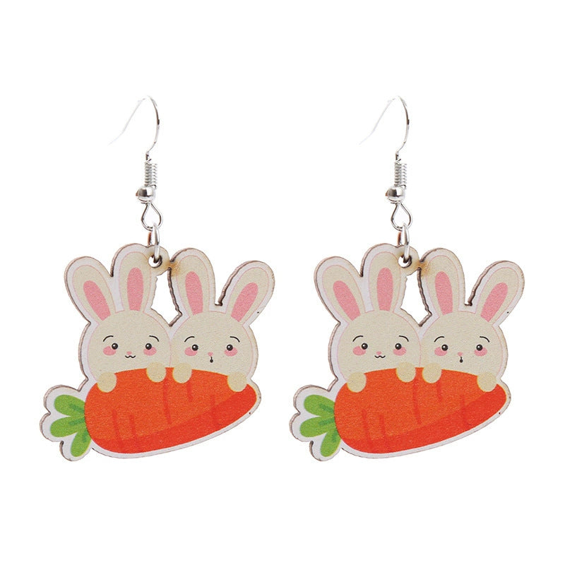 Wholesale Easter rabbit Flower Basket Cute Wood Earrings