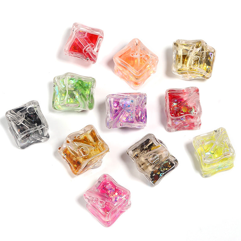 Wholesale 25pcs Luminous Quicksand Ice Cube Sequins Oblique Hole Square Beads