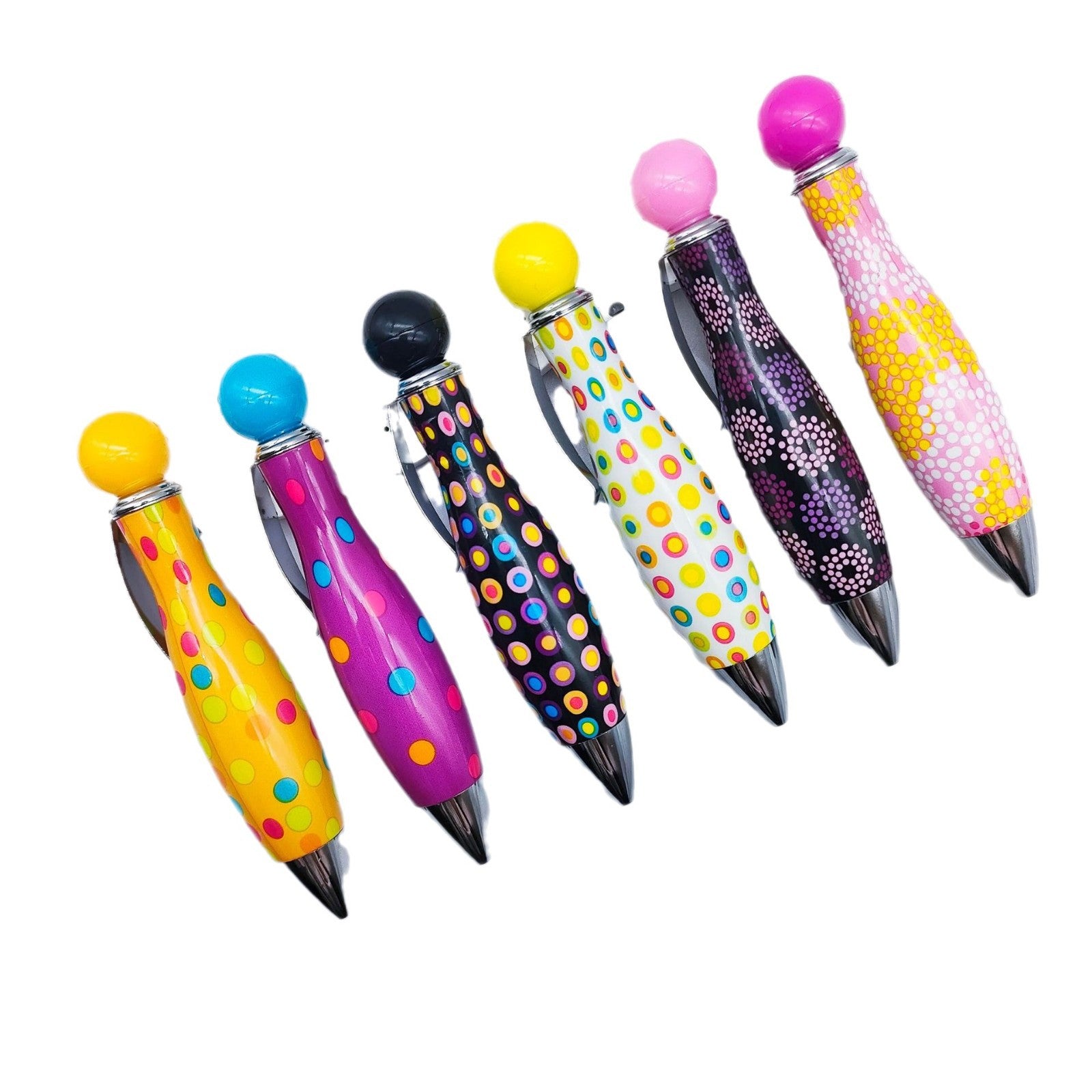 Wholesale 10pcs Multicolor Bowling Ballpoint Pen Cute Spot Print Flower Film Chubby