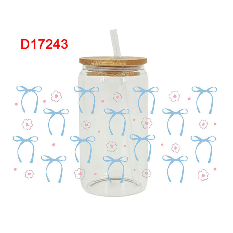 Wholesale Pink Cartoon Bow Ribbon 16oz Cup UV DTF Wraps
