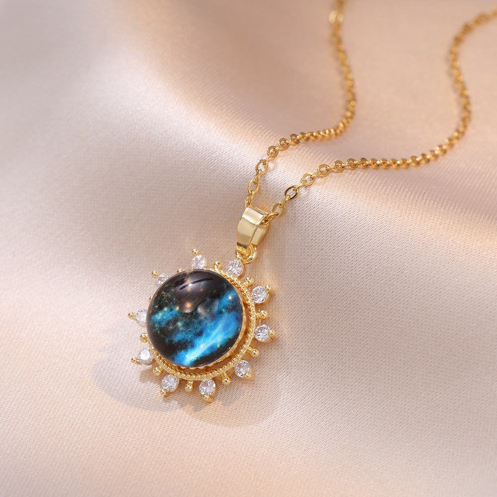 Wholesale Vintage Micropaved Zircon Star and Moon Blue Starry Sky Clavicle Chain