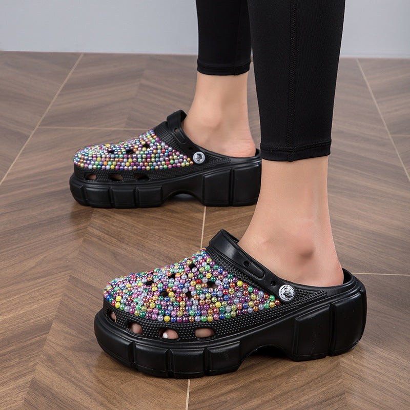 Wholesale of High Height Handmade Hot Drill Shoes with EVA Holes for External Wear