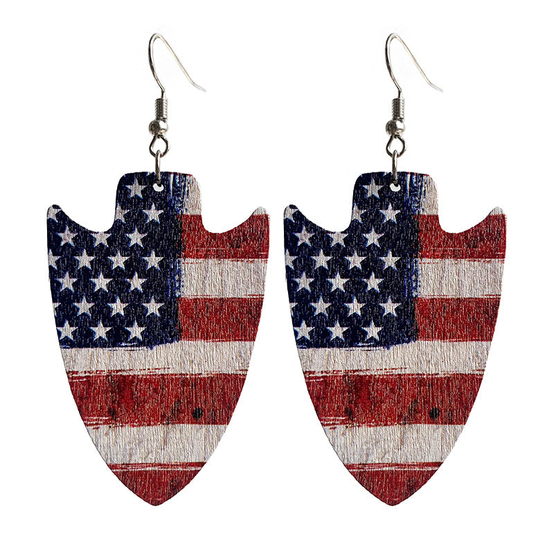 Wholesale American Flag Leopard Print Football Wooden Earrings