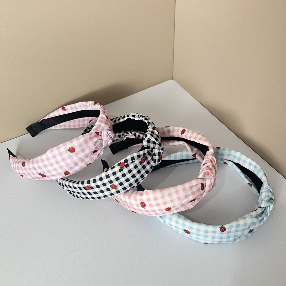 Wholesale Fabric Pure Flower Fruit Lemon Orange Cherry Wide Edge Knotted Headband Combination 4Pcs