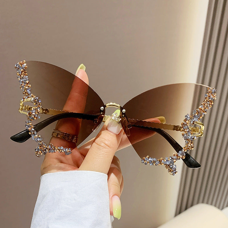Wholesale Butterfly Shape Diamond Frameless Fashionable Personality Exaggerated Sunglasses