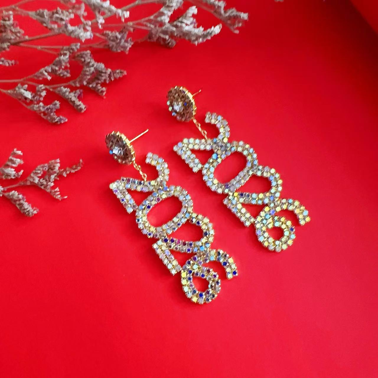 Wholesale Full Diamond Number 2026 Blingbling Earrings