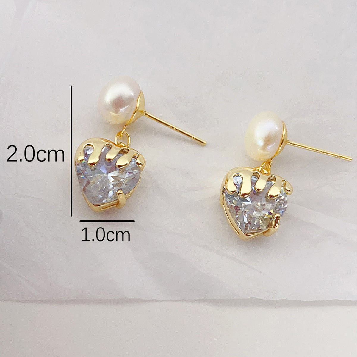 Wholesale Freshwater Pearl Zircon Heart Earrings