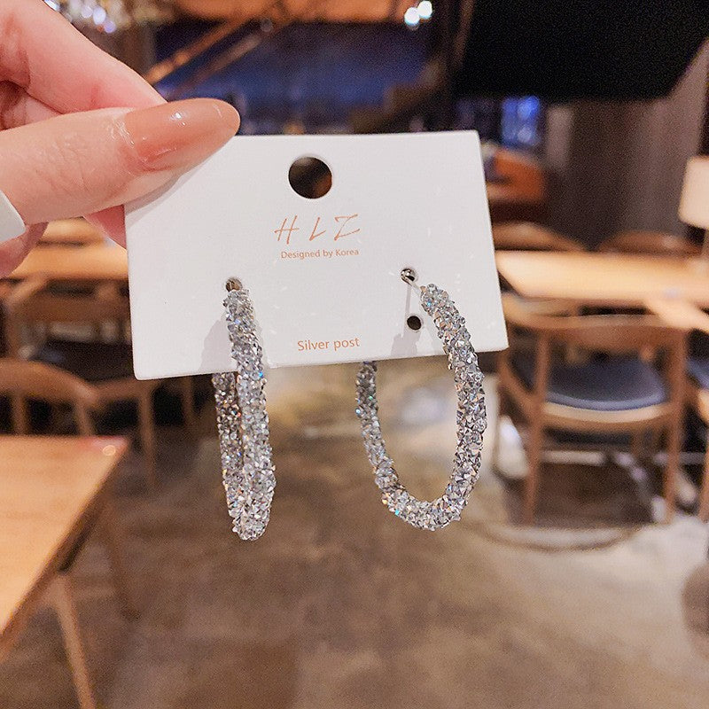 Wholesale Silver Pin C Shape Diamond Alloy Earrings