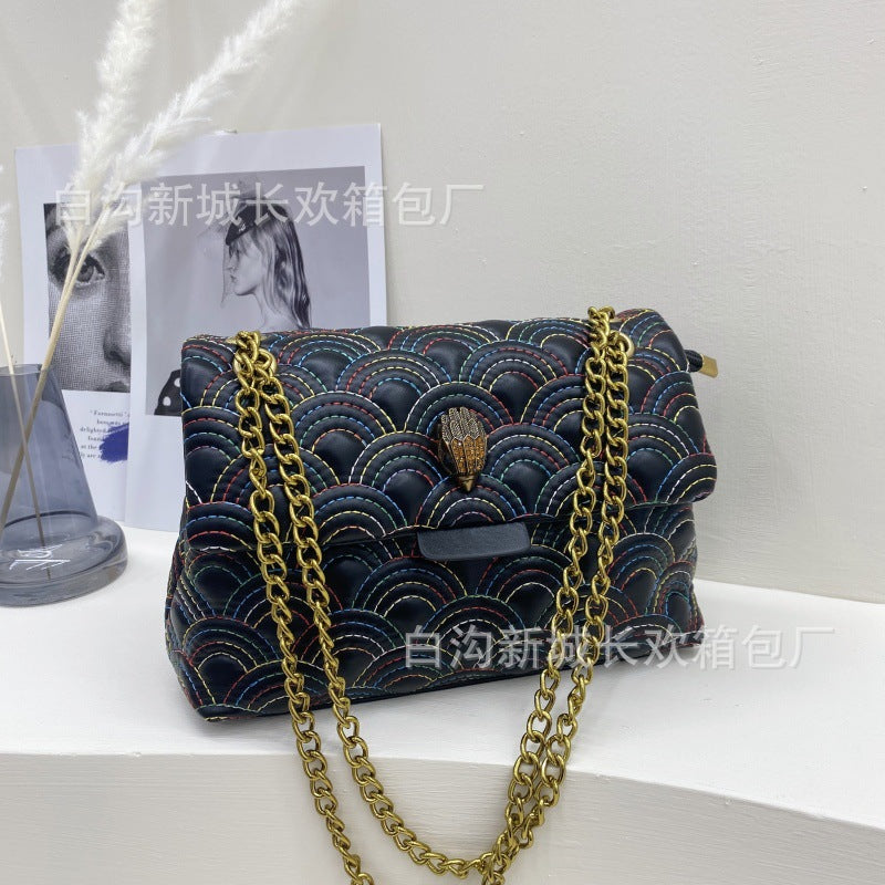 Wholesale Rainbow Embroidery Chain Shoulder Crossbody Small Square Bag