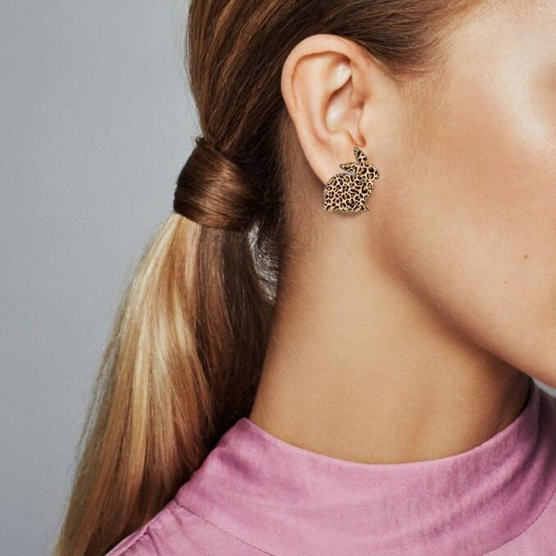 Wholesale Easter Leopard Print Bunny Earrings