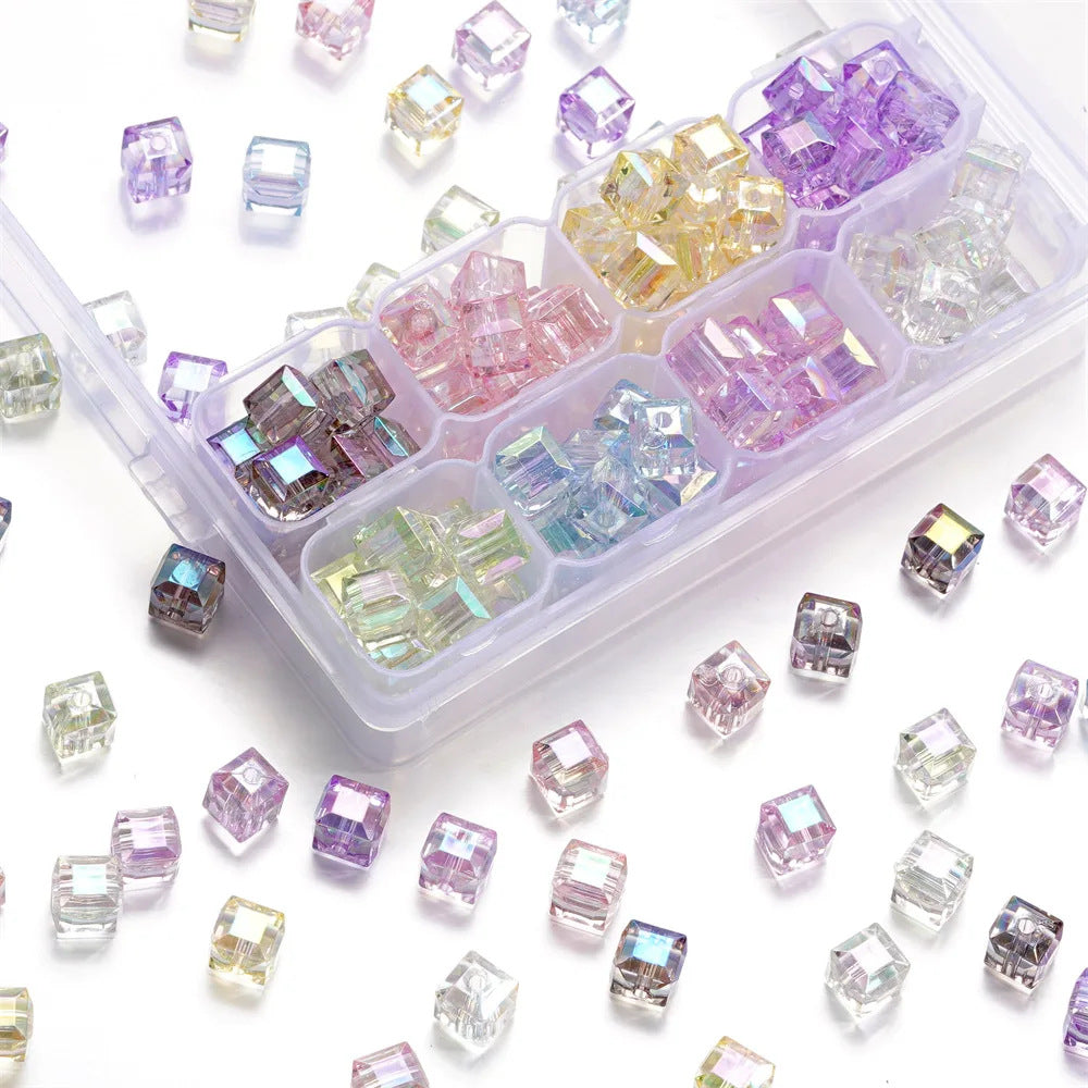Wholesale 50pcs 8mm multi-faceted acrylic high-transparency square beads colorful three-dimensional loose beads