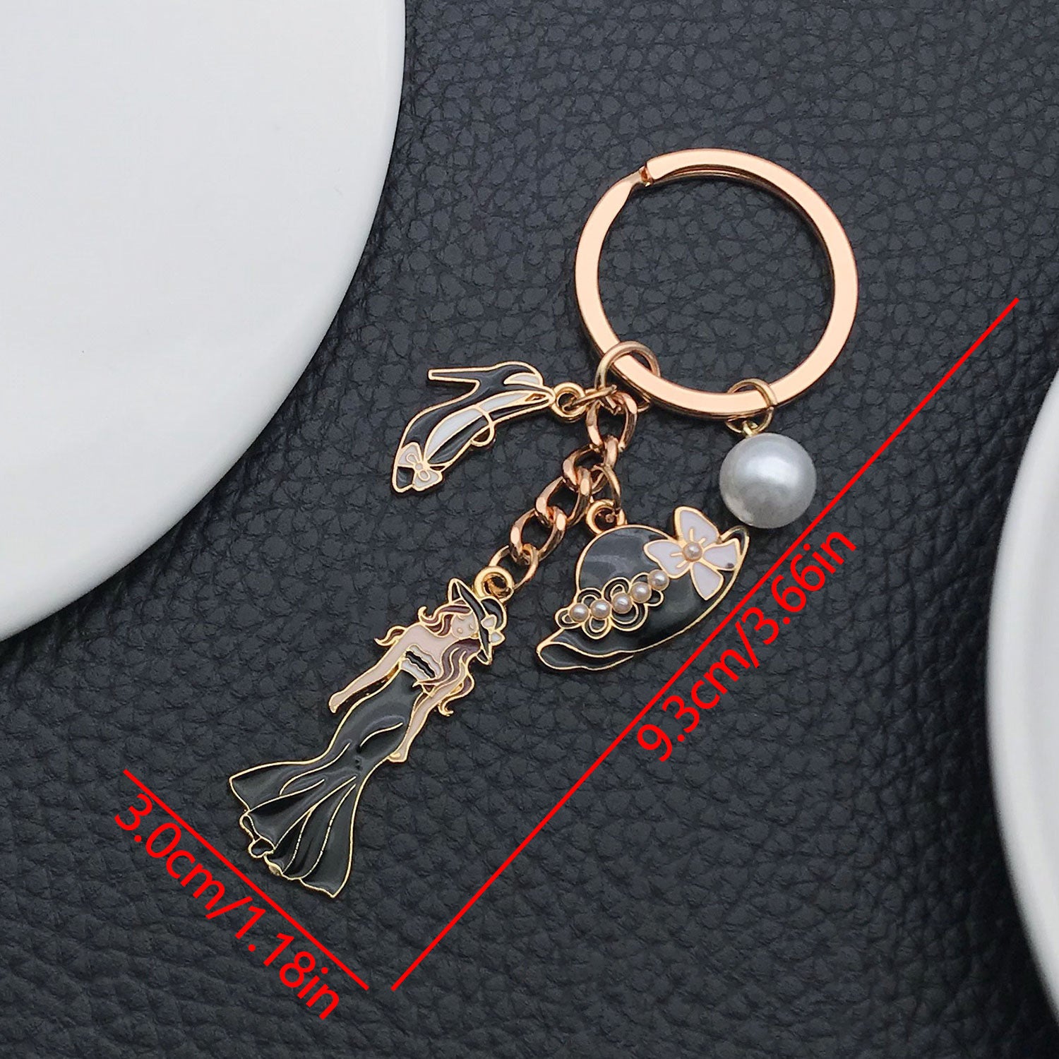 Wholesale White dress girl's hat high heels pearl Metal Keychain