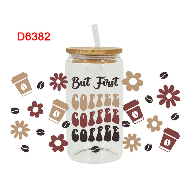 Wholesale Brown Cartoon Cute Coffee Theme 16oz Cup UV DTF Wraps