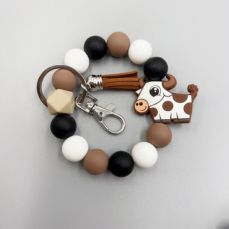 Wholesale Cartoon Animal Silicone Handmade Beads Short Tassel Bracelet Keychain