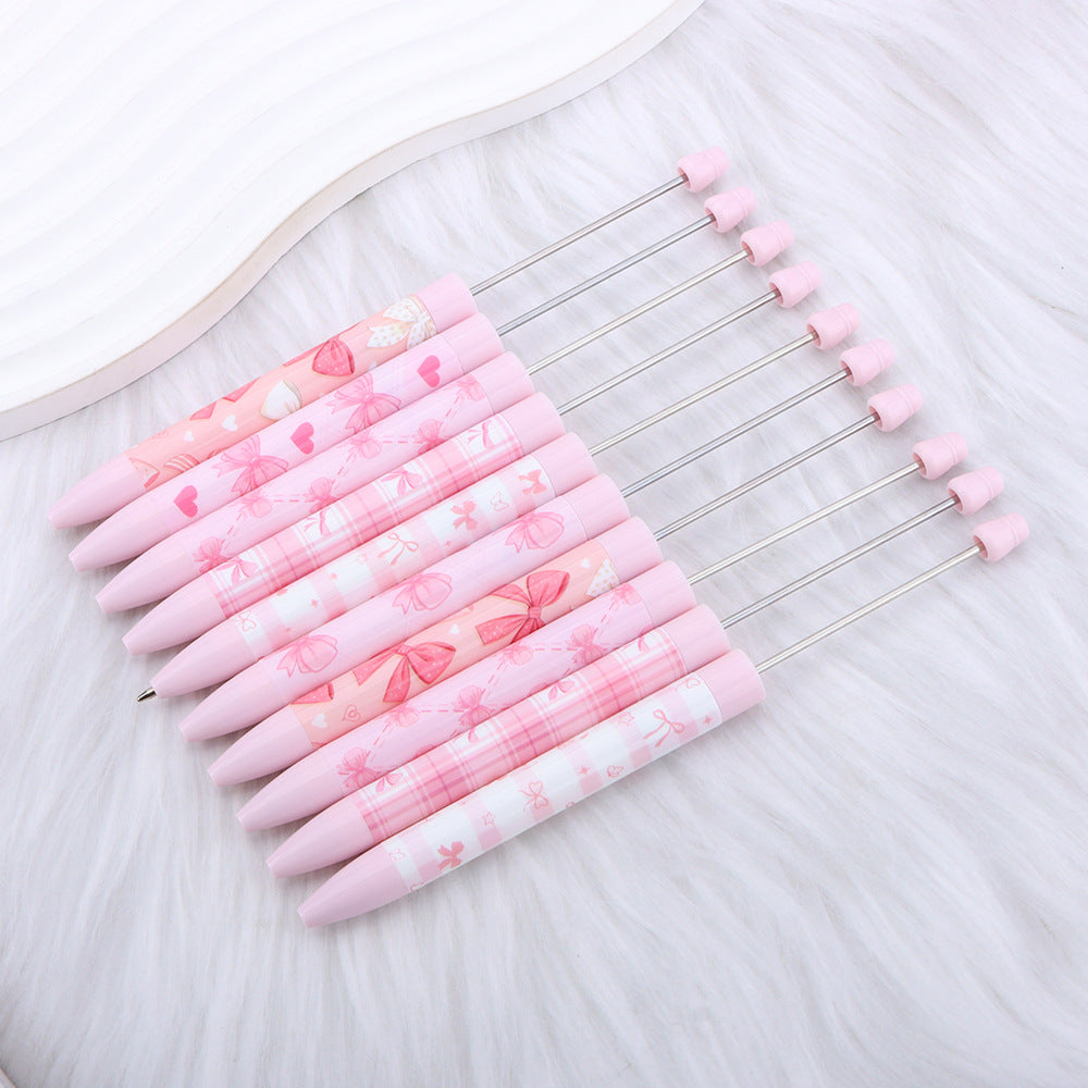 Wholesale DIY long printed beaded pen with pink bow pattern  Beadable Pens
