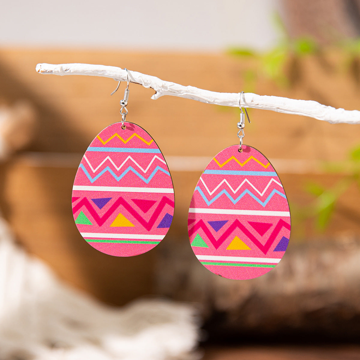 Wholesale Easter cartoon rabbit Easter egg Wood Earrings