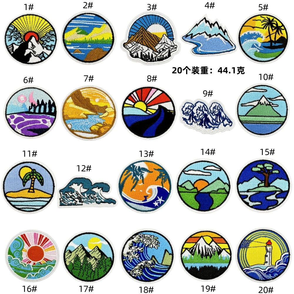 Wholesale Embroidered Patch With Landscape Adventure Design For Outdoor Travel Camping Clothing Decorative Accent
