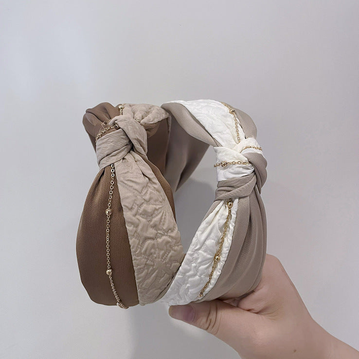 Wholesale   Light luxury high Skull top headband female high-end hairpin knotted wide edge hair pressing headband  face