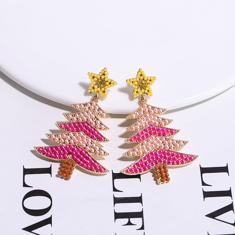 Wholesale Christmas Rice Ball Bow Knot Crutches Guard Christmas Tree Alloy Diamond Earrings