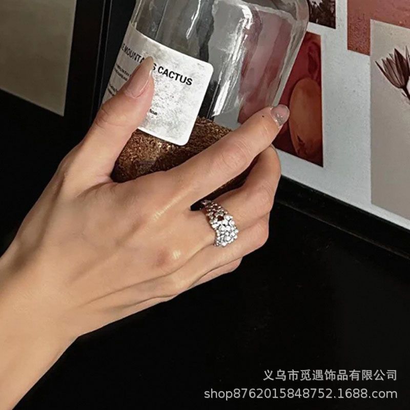 Wholesale Light Luxury Pearl Zircon Open Ring Niche Exquisite  Finger Ring