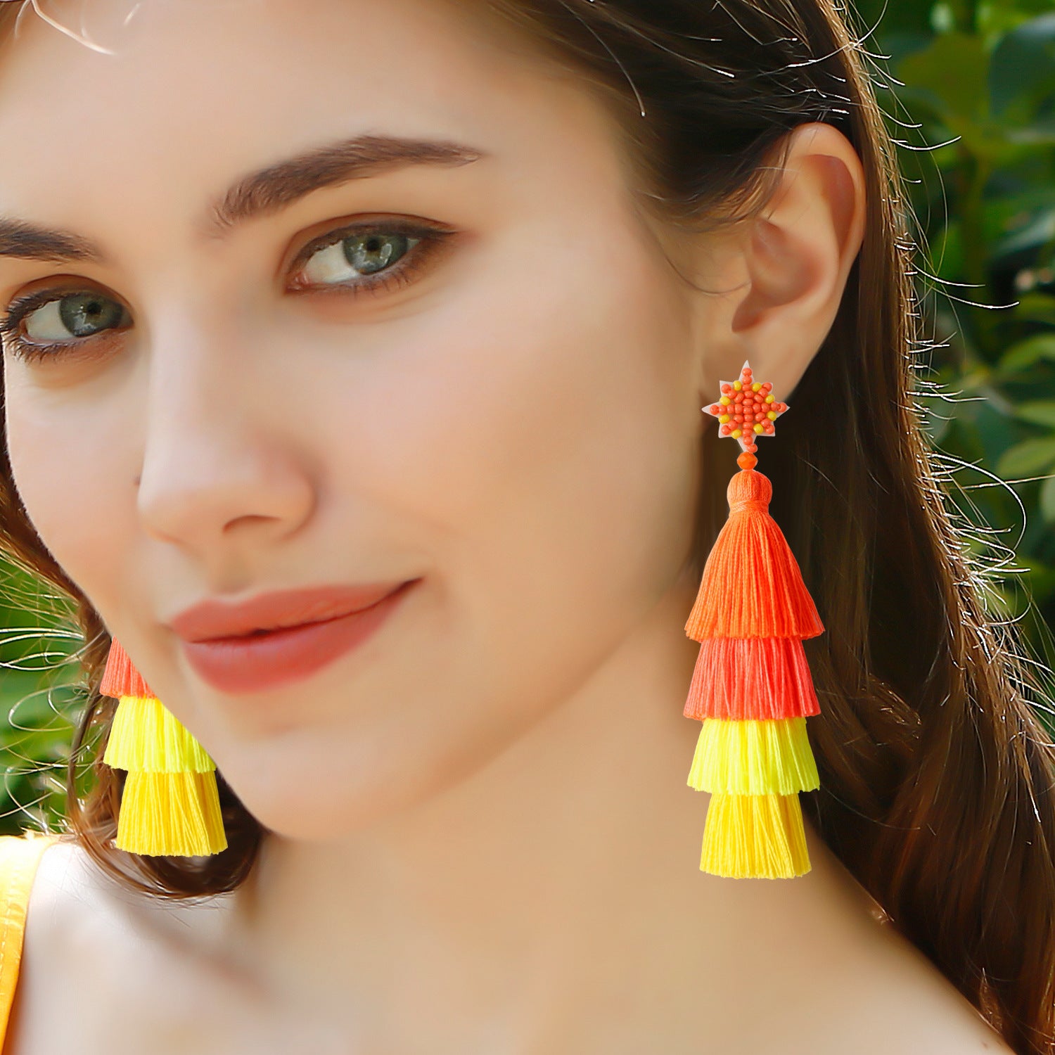 Wholesale Retro Ethnic Style Tassel Earrings Handmade Cotton Thread Rice Beads Braided Star and Moon Asymmetrical Earrings