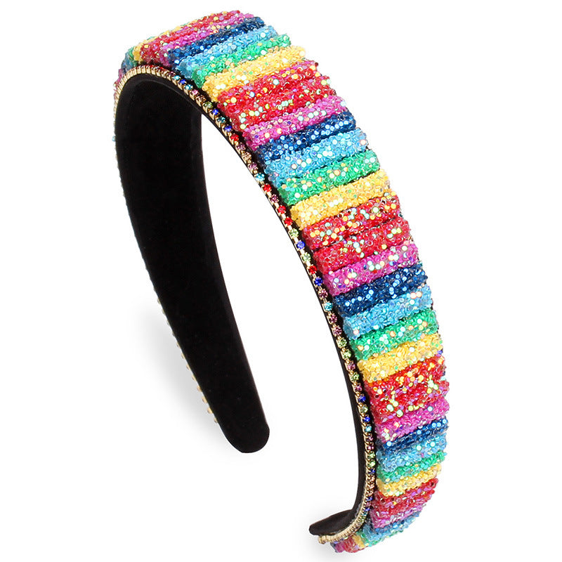 Wholesale Velcro Wide Brim Rainbow Diamond Headband
