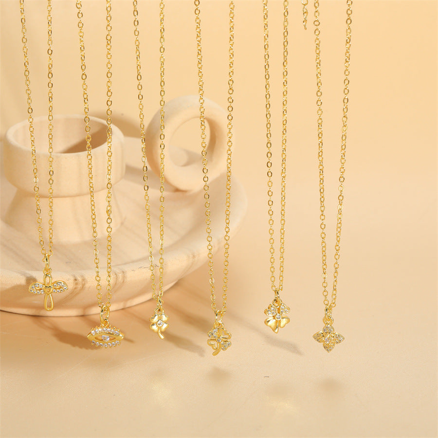 Wholesale Four Leaf Clover Cross Zircon Pendant Necklace