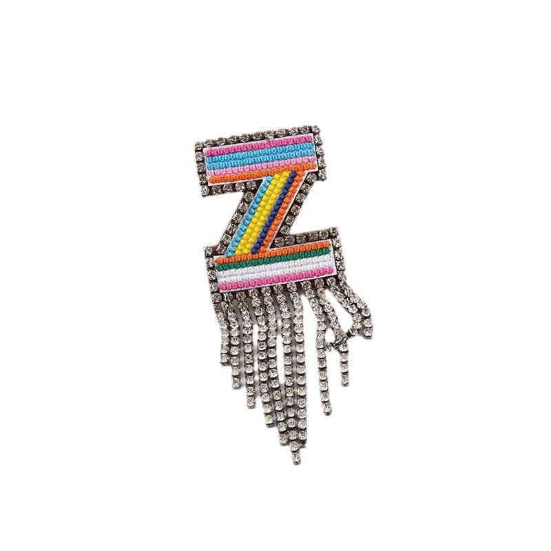 Wholesale Colorful Diamond Letter Tassel Brooch