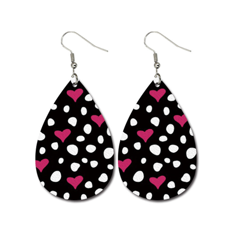 Wholesale Valentine's Day Striped Heart Shape Carriage Love Leather Drop Shape Earrings