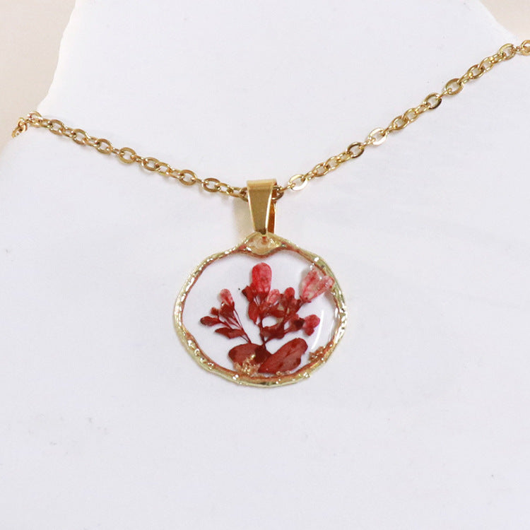 Wholesale 6pcs Tang Song Cao Series Real Flower Resin Drip Glue Pure Handmade Necklace