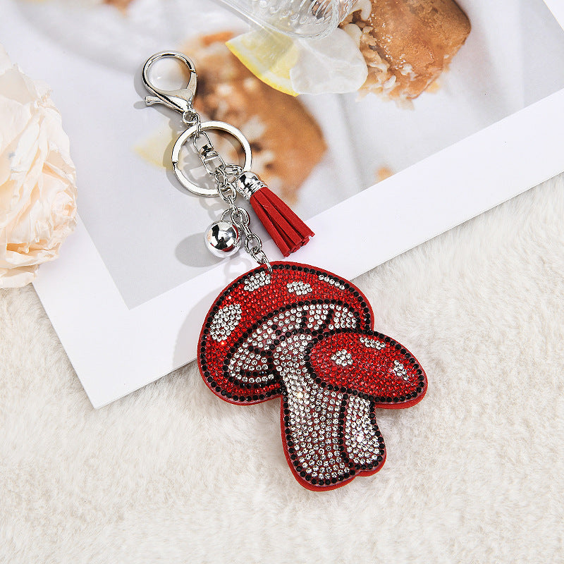 Wholesale colorful mushroom studded diamond keychain