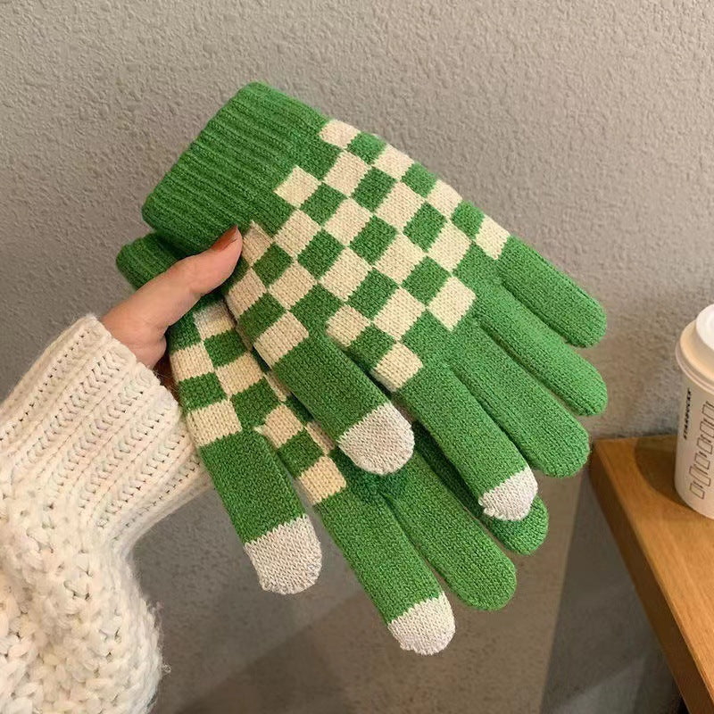 Wholesale Winter Acrylic Touch Screen Plus Velvet Thickened Checkerboard Plaid Cycling Gloves