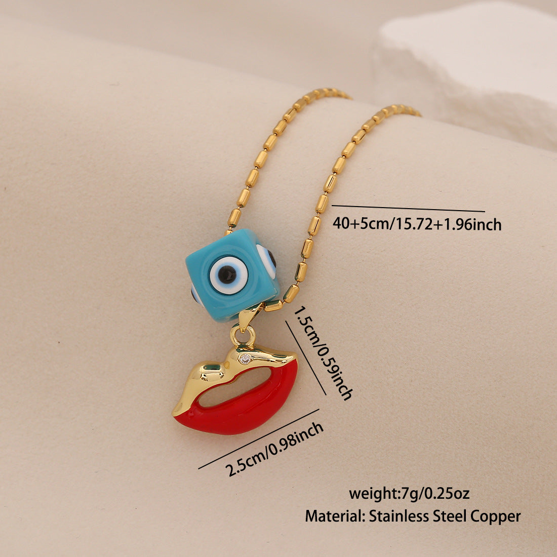 Wholesale Devil' s Eye Necklace Retro Lips Pepper Stainless Steel Clavicle Chain