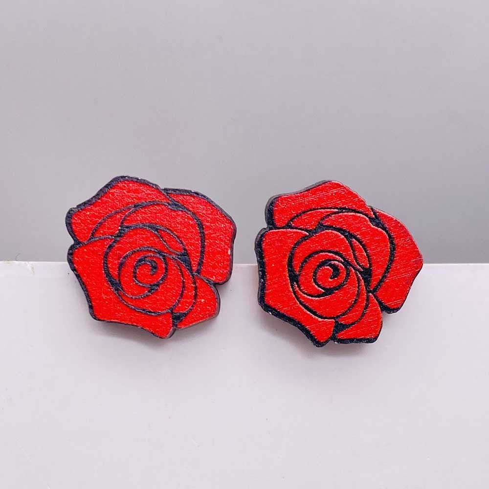 Wholesale Valentine's Day Pink Envelope Dwarf Rose Wooden Earrings