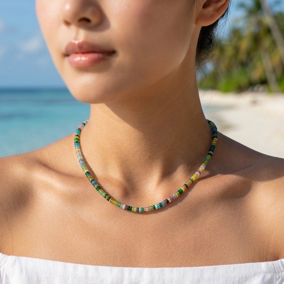 Wholesale Jewelry Set Colorful Dopamine Bohemian Style Beaded Tiger Eye Stone Bracelet Natural Stone Necklace