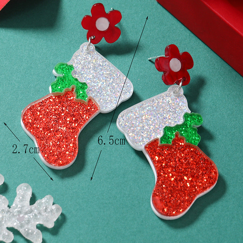 Wholesale Christmas Cartoon Mini Snowman Christmas Tree Boots Snowflake Colorful Acrylic Earrings