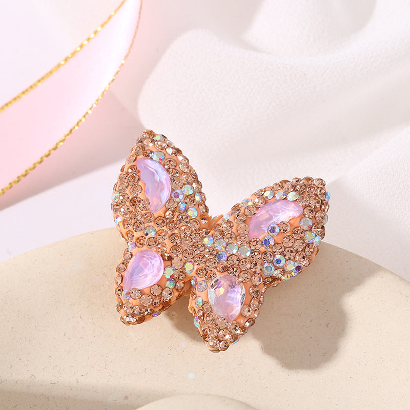 Wholesale of Colored Soft Clay Double-sided Diamond Inlaid Butterfly Straight Hole Beads