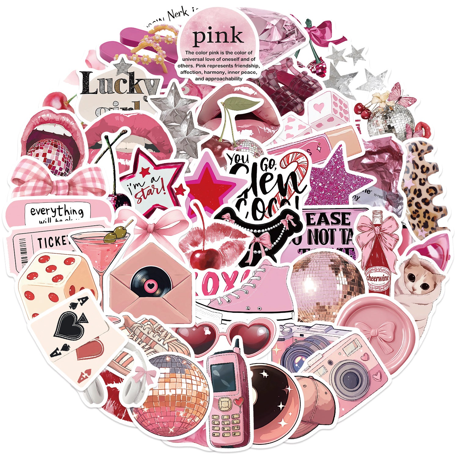 Wholesale 50pcs Cartoon Pink Daily Waterproof Vinyl Stickers