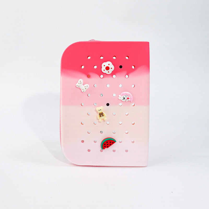 Wholesale Hole Silicone Multi-color DIY Creative Student Portable Non-deformable Stationery Pencil Bag