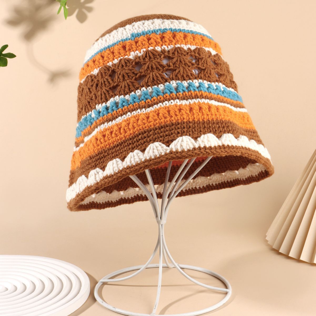 Wholesale New Striped Hand-woven Hollow Milk Cotton Bucket Hat